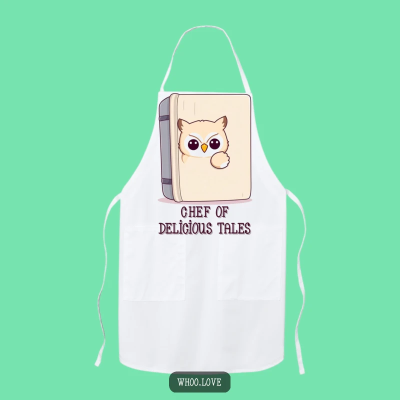 Funny Kawaii Owl Reading Apron: Cute Owl Peeking Chef Bib, Hilarious Gift for Cooks