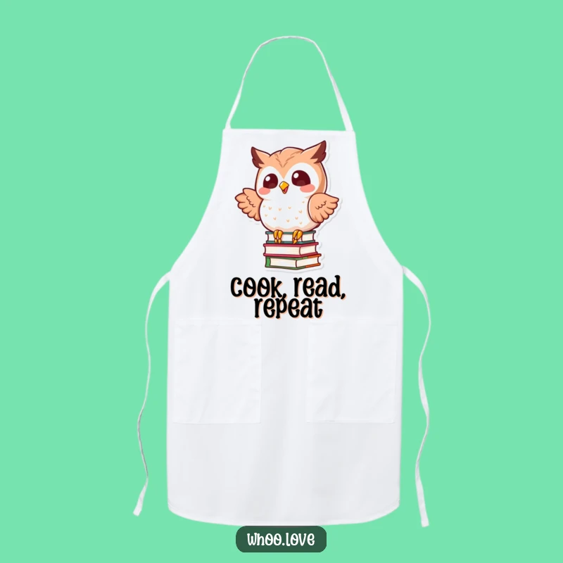 Funny Kawaii Owl Balancing Books Apron: Cook & Read with Humor!