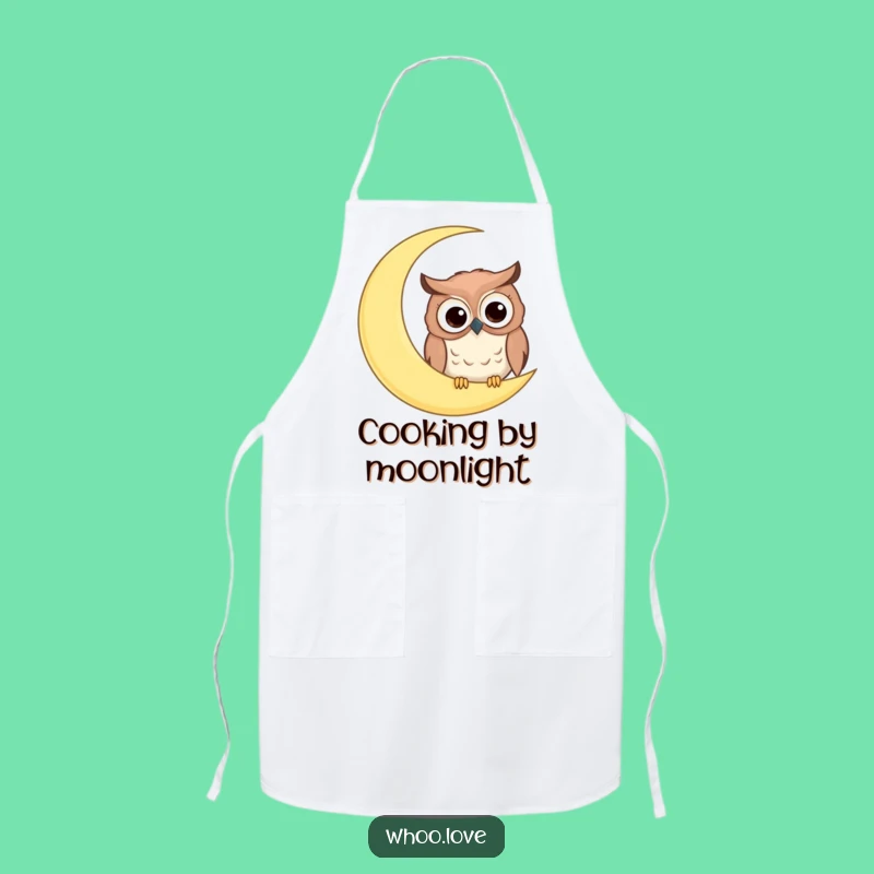 Funny Googly Eyes Owl Moon Apron: Cook with Celestial Humor!