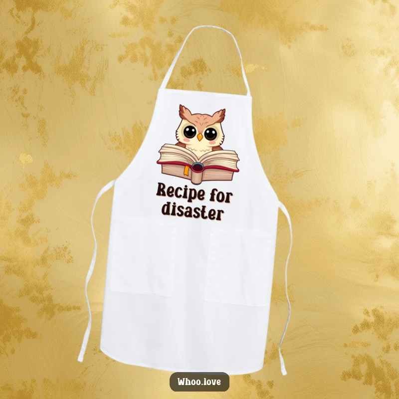 Funny apron featuring an owl peeking from a book, ideal for kitchen use and humorous appeal.