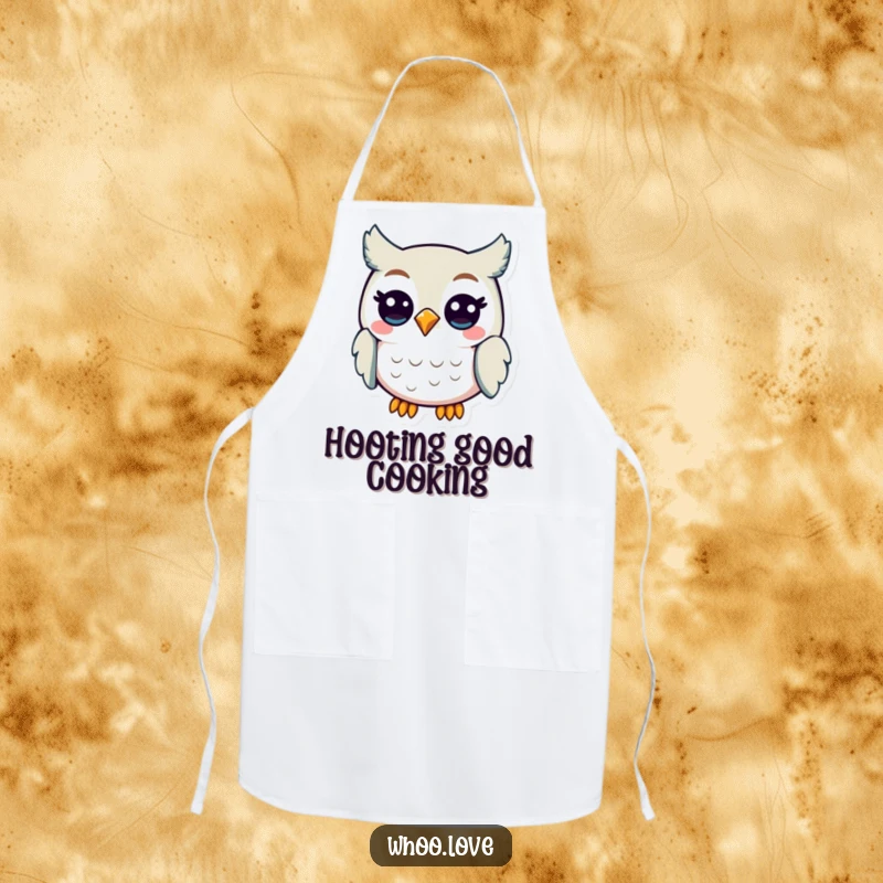 Funny Owl Chef Hoot Apron: A cheerful owl character hooting with a happy expression, ideal for kitchen fun and culinary creativity.