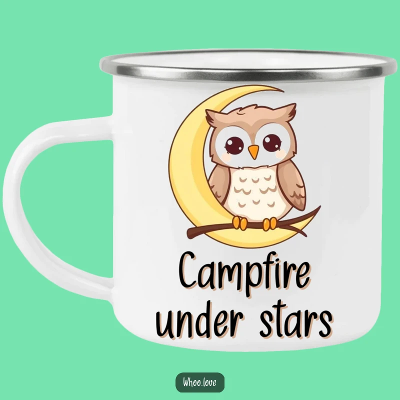 Funny Moon Owl Camping Mug: Happy Perched Enamel Cup, Hilarious Outdoor Gift