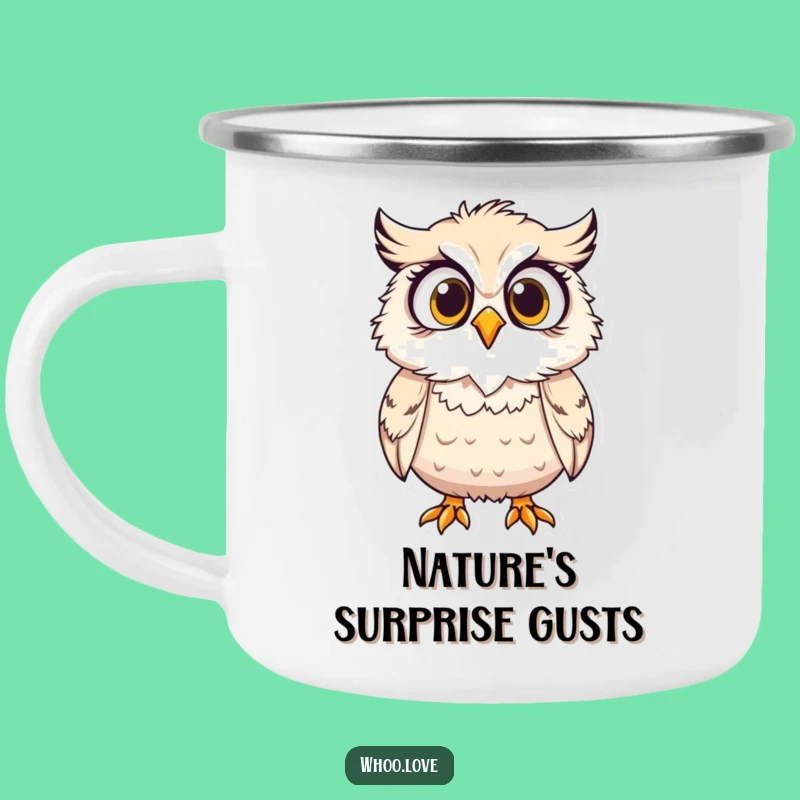 Funny Campfire Owl Mug: Surprised Feathers, Outdoor Adventure Gift!