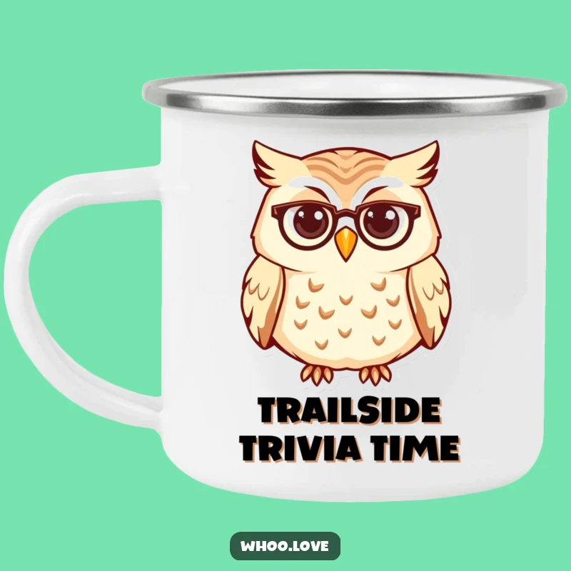 Funny Curious Owl Spectacles Camping Mug, Brainy Brews Outdoors, Perfect Funny Gift