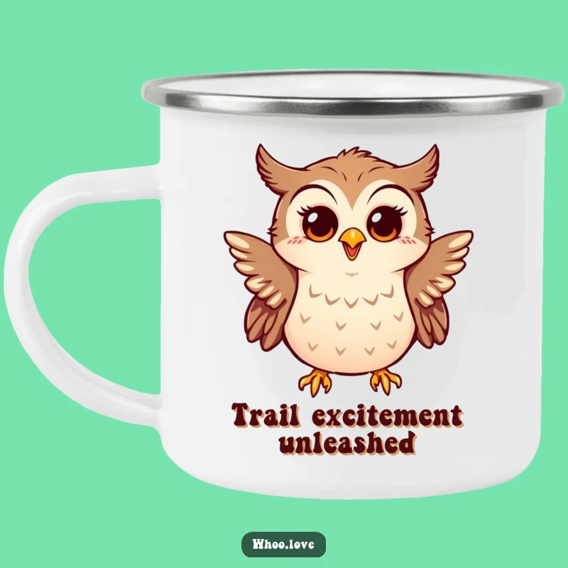 Funny Happy Owl Flapping Wings Camping Mug: Outdoor Joy!