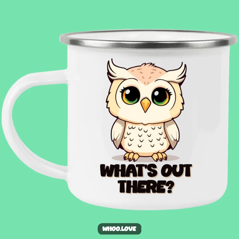 Funny Owl Camping Mug: Durable Curious Hooting Enamel Cup, Outdoor Humorous Gift