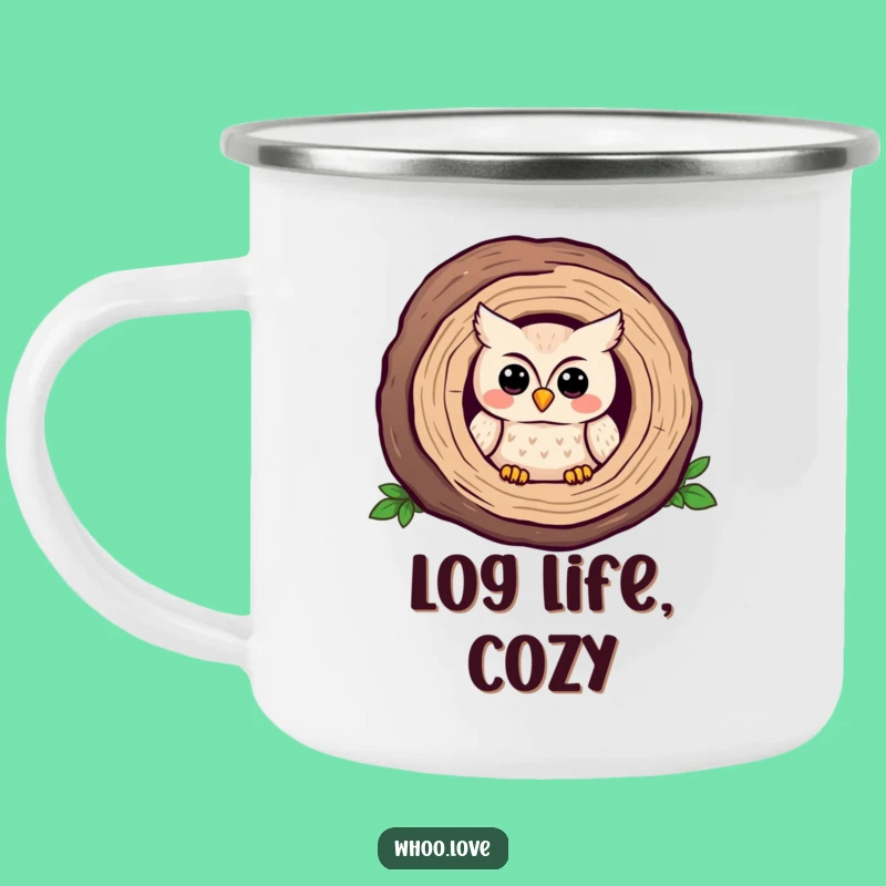 Outdoor Funny Shy Owl Log Mug: Cozy Camp Companion!