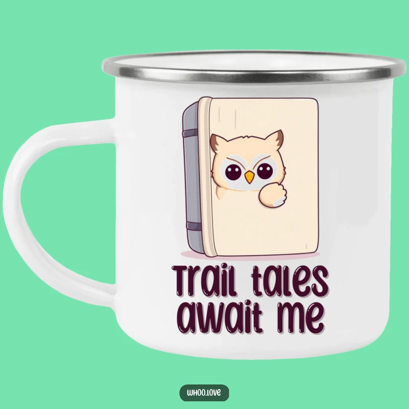 Funny Kawaii Owl Reading Camping Mug: Sturdy Owl Peeking Enamel Cup, Great Gift