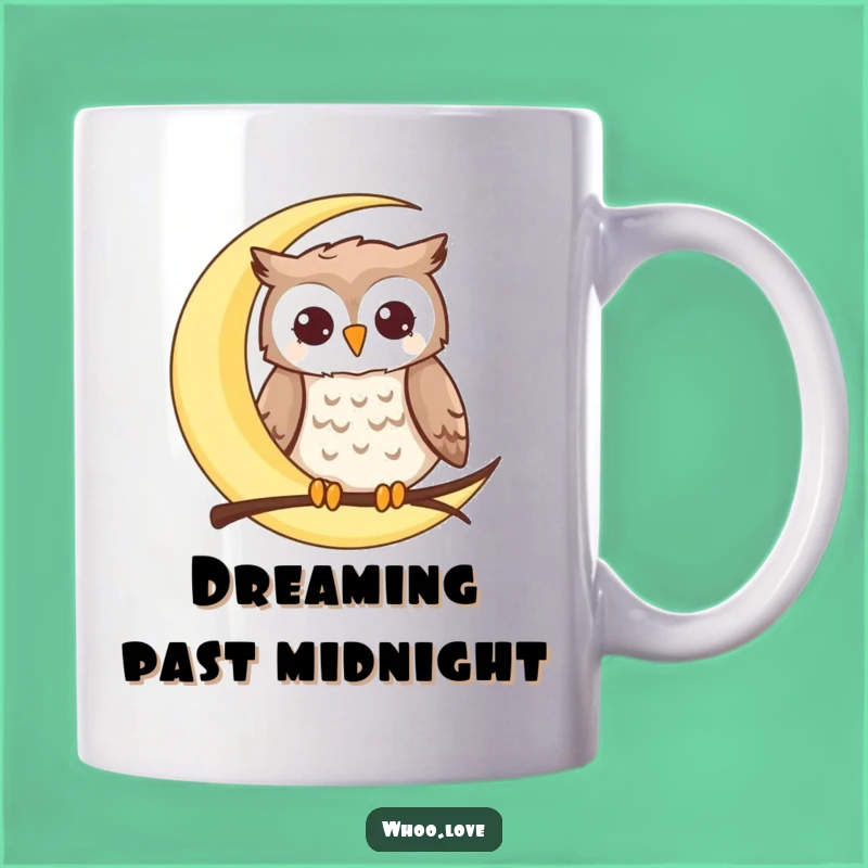 Funny Moon Owl Mug: Happy Perched Owl Celestial Dream Gift, Hilarious