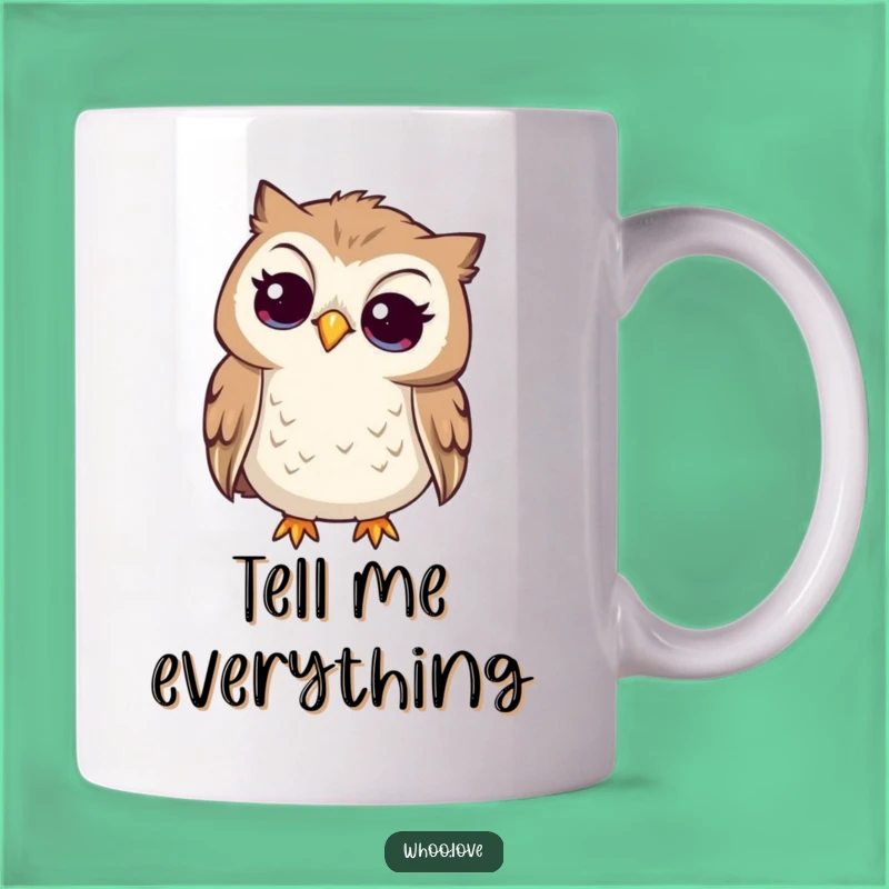 Funny Curious Owl Mug: Head Tilted, Listening Intently, Thoughtful Funny Gift