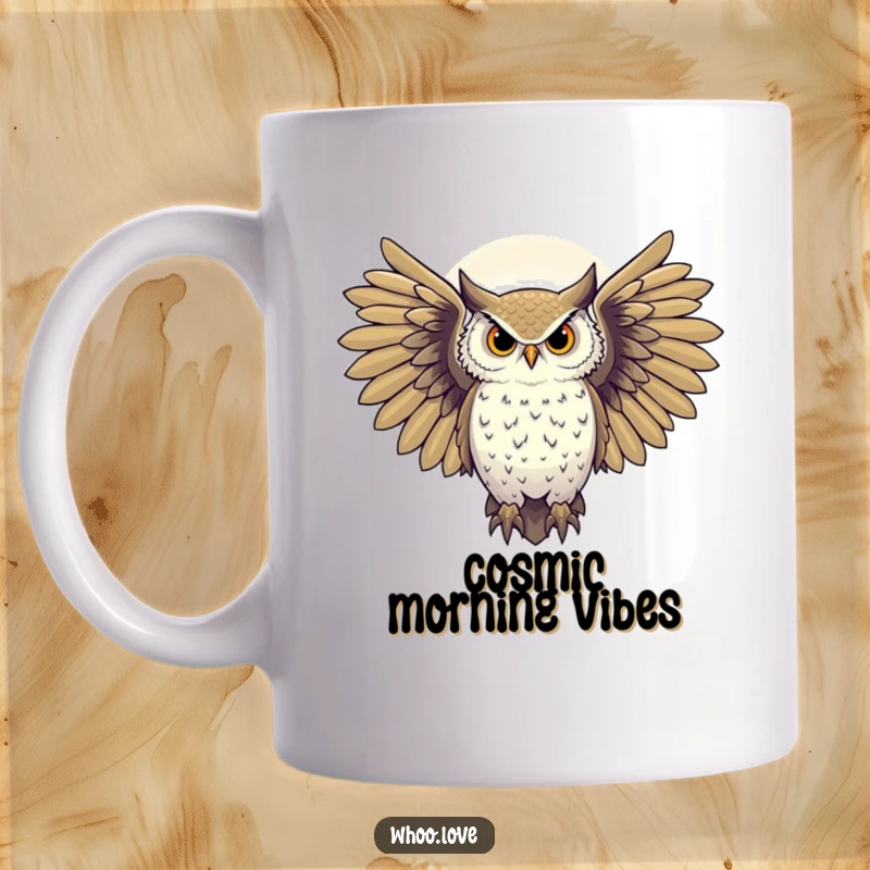 Funny majestic owl with wings spread, silhouetted against a starry night sky, mystical bird art, perfect funny gift for dreamers.