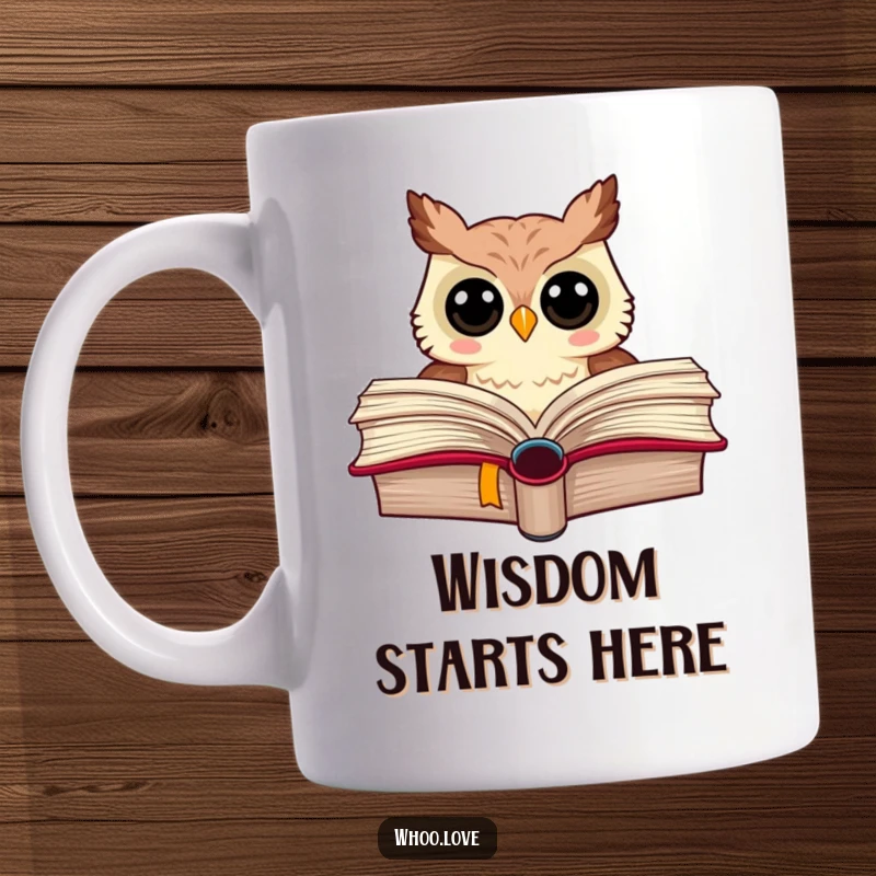 Funny owl peeking from behind a giant book, looking studious and mischievous, perfect for book lovers.