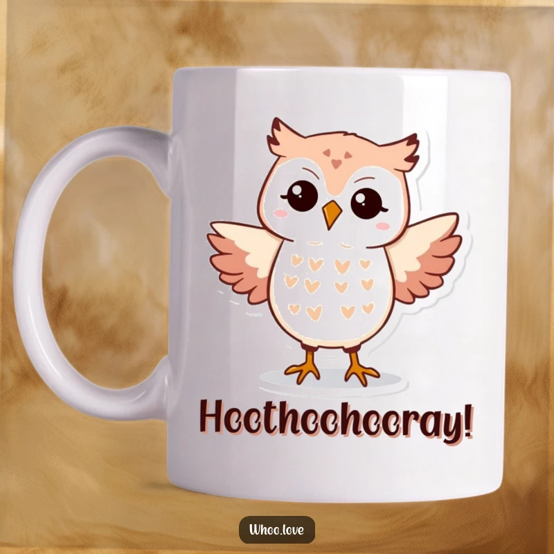 Funny Owl Mug featuring a cute owl doing a silly little dance step, perfect for adding humor to your day.