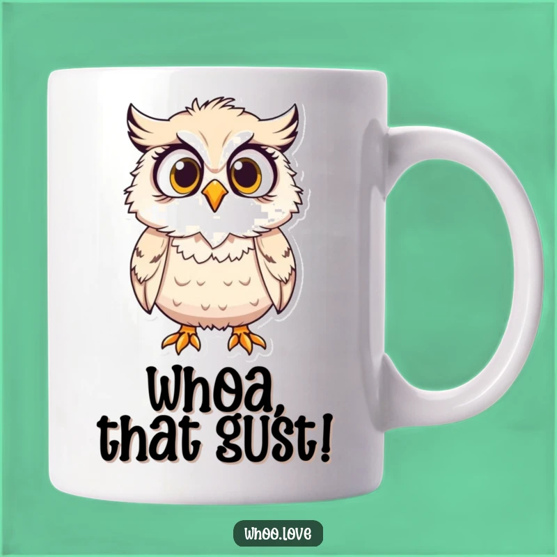 Funny Windblown Owl Mug: Surprised Feathers, Hilarious Nature Gift!