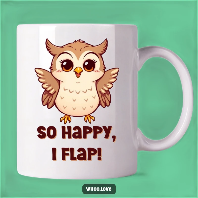 Funny Happy Owl Flapping Wings Mug: Joyful Gift for Owl Lovers!