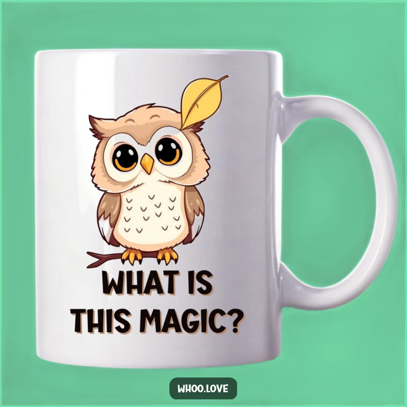 Funny Curious Owl Leaf Mug: Pondering Life's Little Mysteries