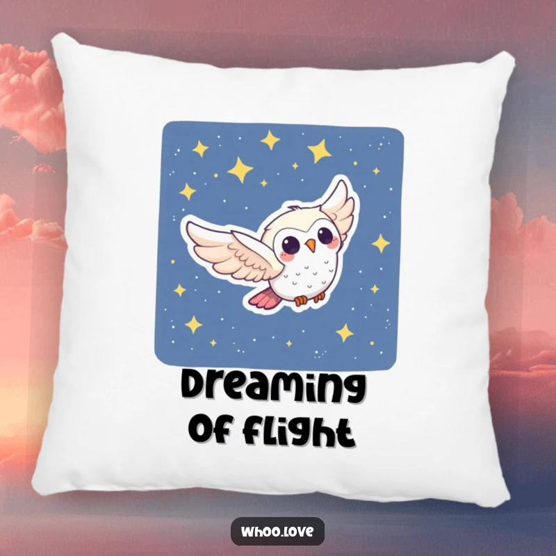 Funny Owl Pillow: A joyful owl character swooping through a starry night, providing soft comfort and a whimsical, humorous accent.