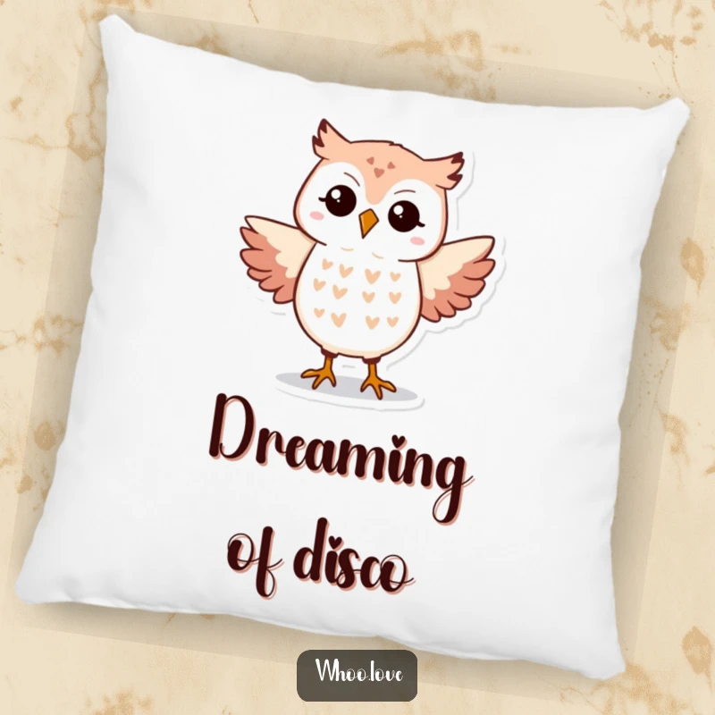 Funny Owl Pillow featuring an owl in a silly dance pose, adding comfort and humor to any room.