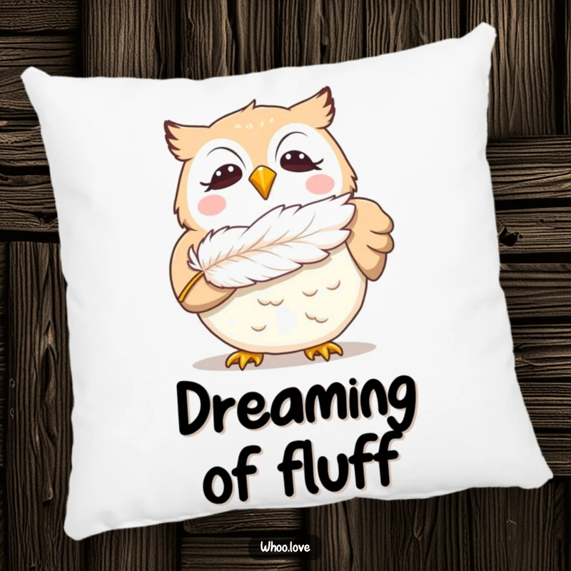 Funny giggling owl pillow, featuring a delighted owl blowing a feather, offering soft comfort and a humorous, joyful accent for any room.