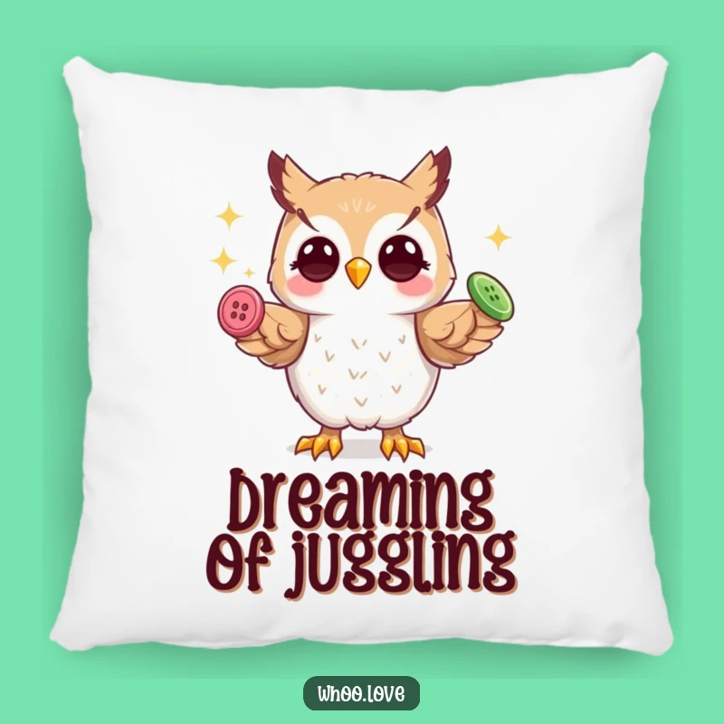 Funny Playful Owl Pillow: Juggling Buttons, Cozy & Whimsical Decor
