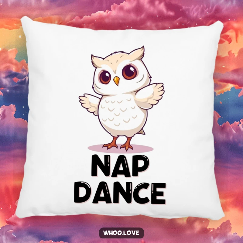 Funny pillow featuring a soft texture and an owl character caught in a hilarious, silly dance pose.
