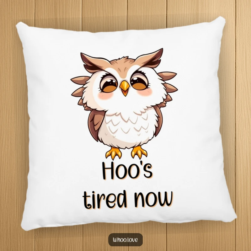 Funny pillow designed as a hooting owl character, feathers ruffled, offering comfort and cartoon-inspired birdy joy.