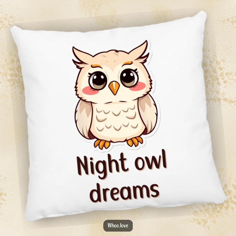Funny pillow featuring a super cheerful owl character, depicted mid-hoot with eyes closed in delight.