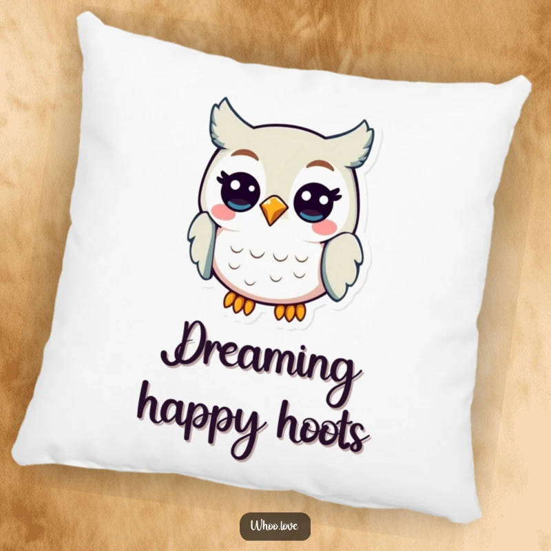 Funny Owl Happy Dreams Pillow: A soft pillow featuring a cheerful owl character hooting happily, offering comfort and a dose of joy.