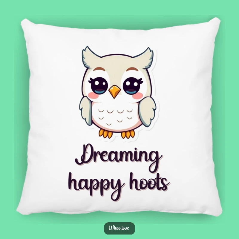 Funny Owl Happy Dreams Pillow: Cozy Cushion with Bird Hooting Cheerfully