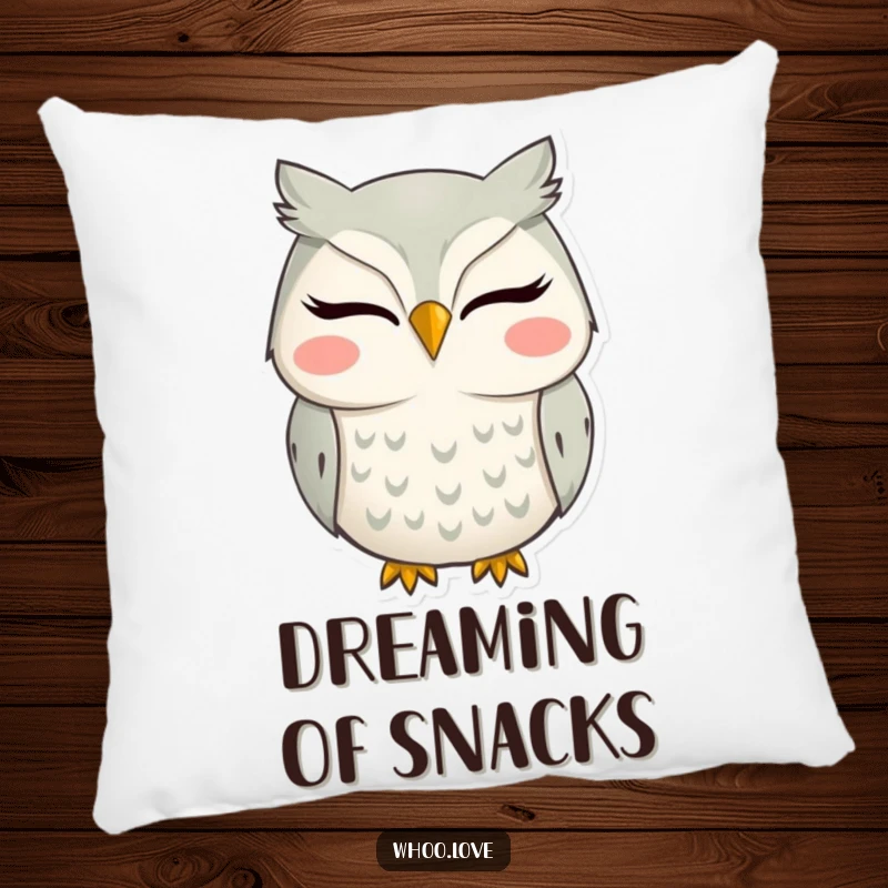 Funny pillow showcasing a joyful owl with a wide, silly grin, perfect for comfort and laughter.