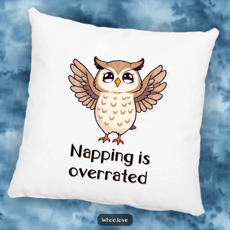 Funny decorative pillow featuring a striped owl in a comical dance pose, adding whimsical charm to any seating area.