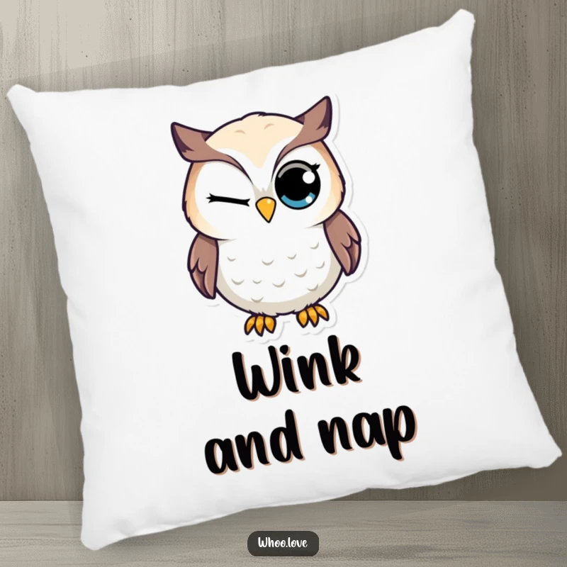 Funny pillow featuring a soft texture and a charming owl character giving a distinguished wink with its large eye.