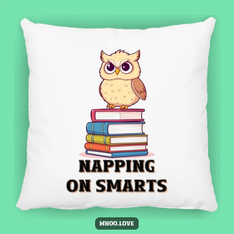 Funny Determined Owl Book Stack Pillow: Comfy Cushion of Wisdom