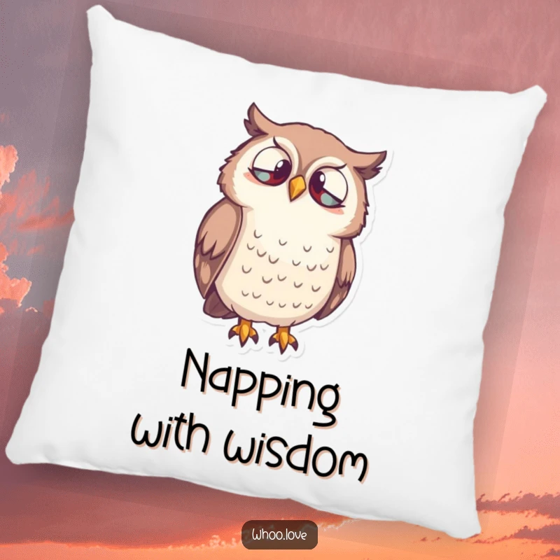Funny Owl Curiosity Pillow featuring a cute owl character looking down inquisitively, perfect for adding softness and thoughtfulness.