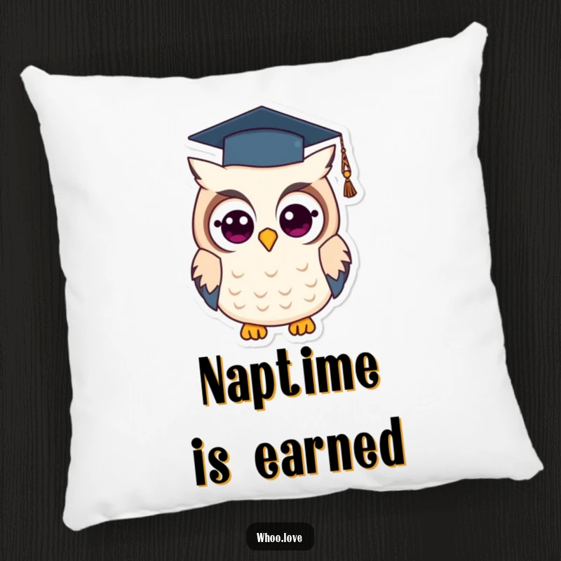 Funny graduation owl pillow with a wise owl wearing a graduation cap, offering cozy comfort and a humorous celebration of smart achievements.