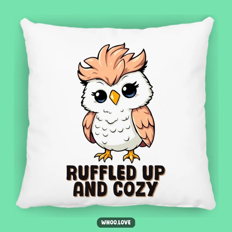 Funny Ruffled Owl Pillow: Silly Windy Character Cushion