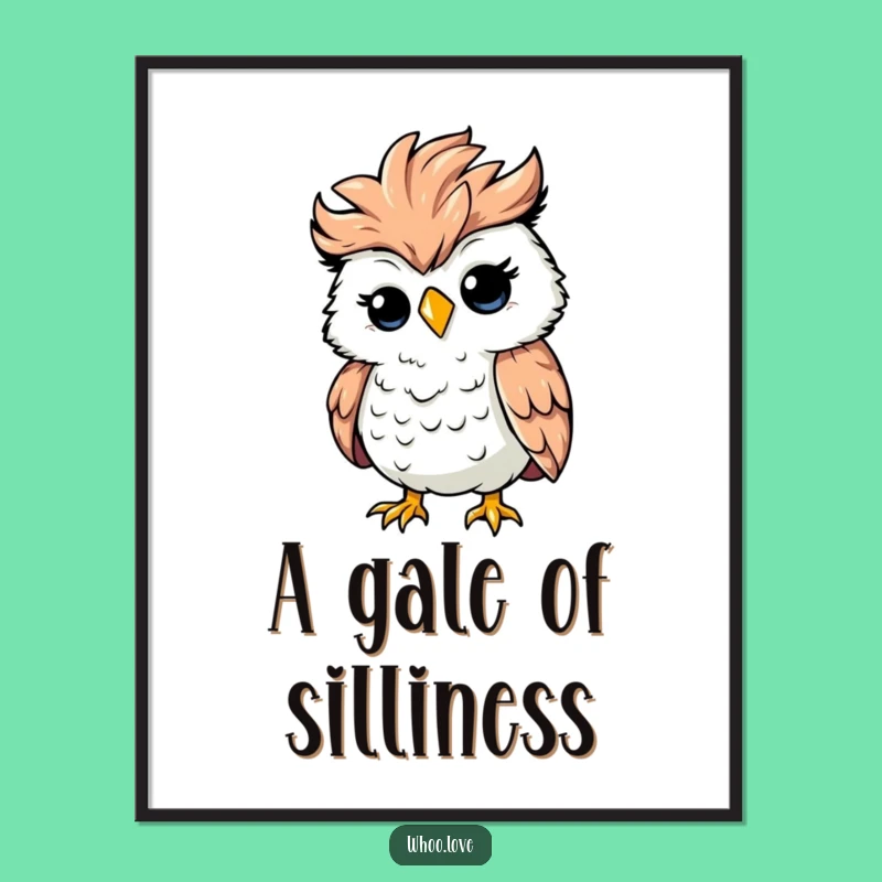 Funny Ruffled Owl Digital Art: Silly Windy Character Print