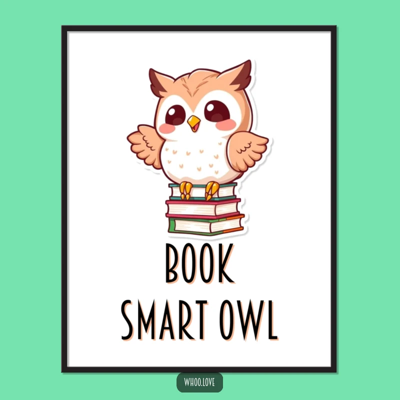 Funny Kawaii Owl Balancing Books Digital Art: Instant Laughs & Decor