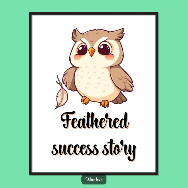 Funny Kawaii Owl Feather Digital Art: Instant Joyful Decor!