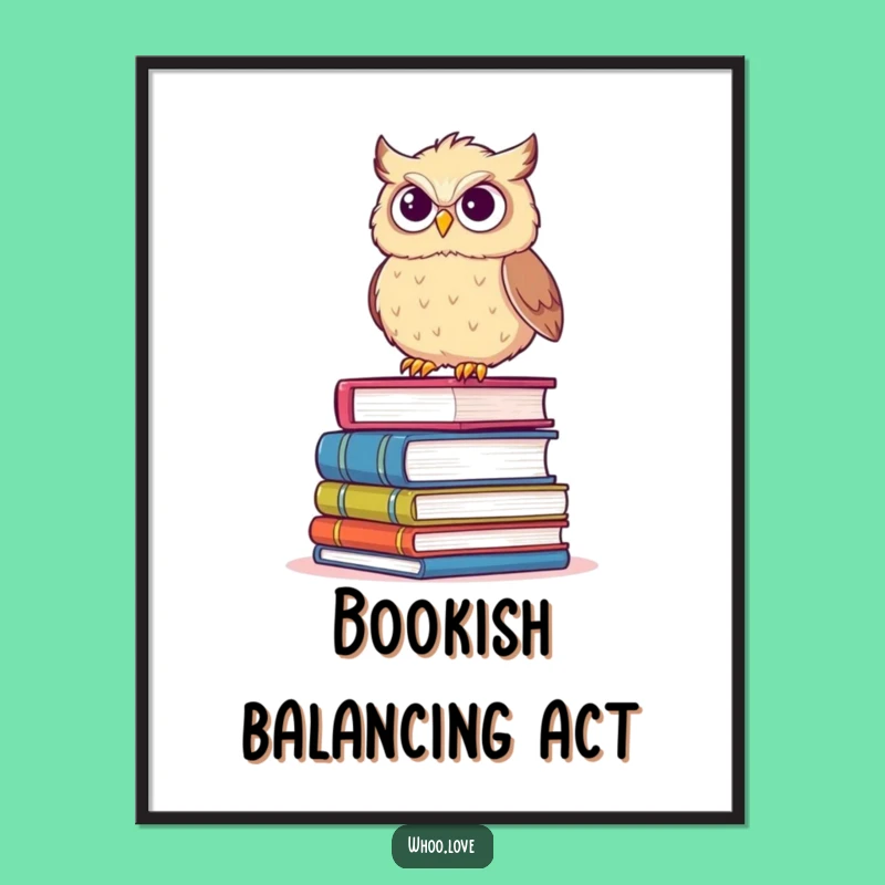 Funny Determined Owl Book Stack Digital Art: Instant Wise Decor
