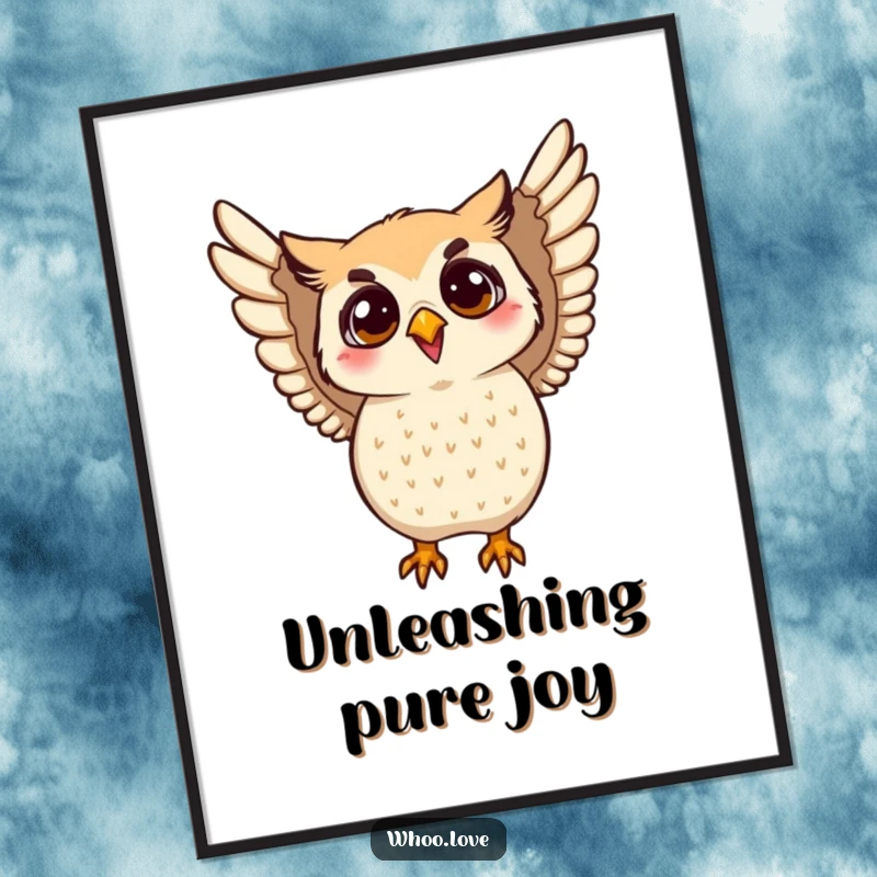 Funny flapping owl digital art print, an instant download of an owl energetically flapping its wings. Ideal for uplifting and humorous wall decor.