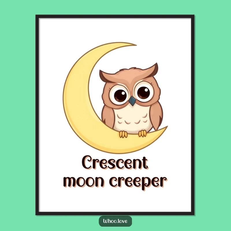 Funny Googly Eyes Owl Moon Digital Art: Instant Whimsical Decor
