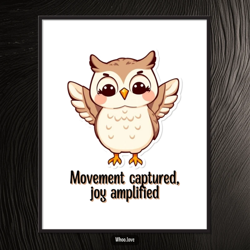 Funny Happy Owl Digital Art Print: A downloadable artwork of a jubilant owl character performing a lively wing shimmy, radiating happiness.