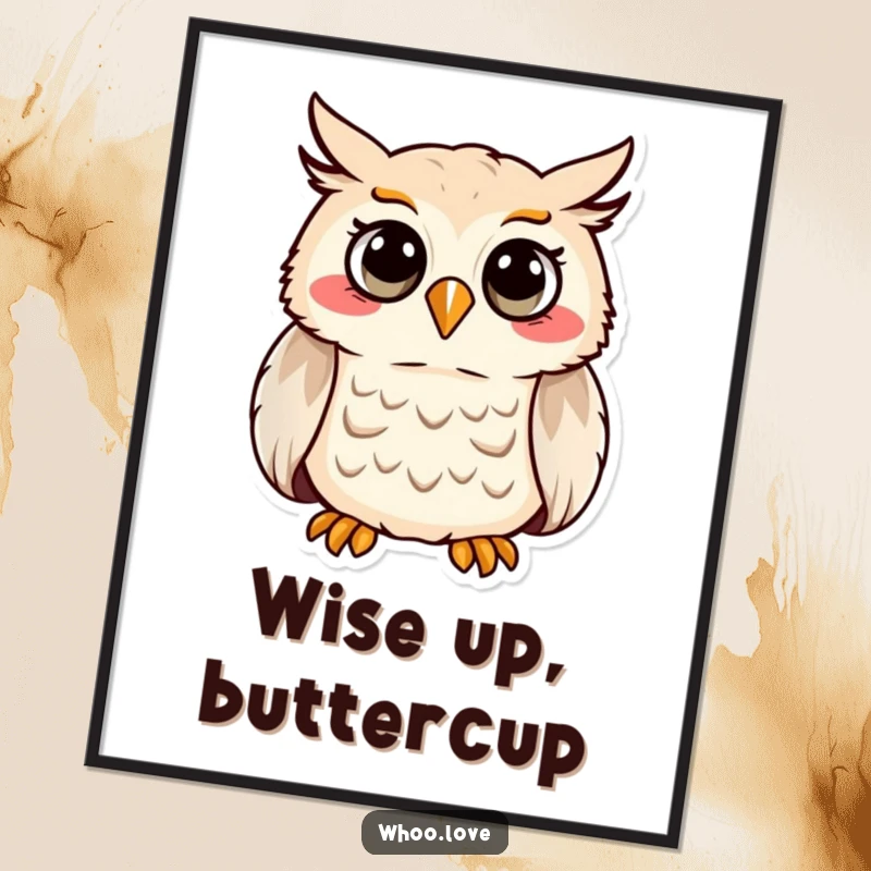 Funny digital art print of a cheerful owl character captured in a moment of pure, ecstatic hooting.