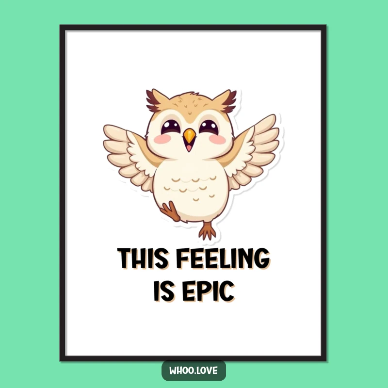 Funny Joyful Owl Digital Art: Printable Flapping Wings Decor, Instant Gift