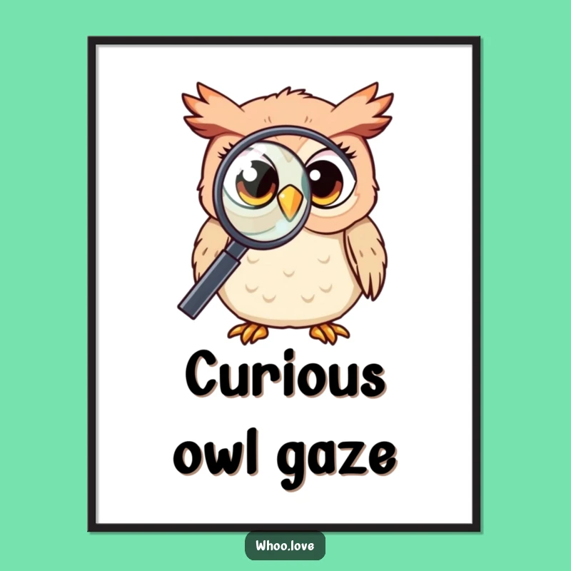 Funny Kawaii Owl Magnifying Digital Art: Curious Decor, Instant Funny Gift