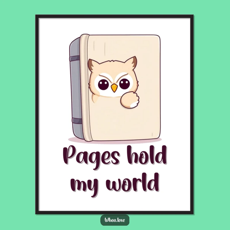 Funny Kawaii Owl Reading Digital Art: Printable Owl Peeking Decor, Instant Gift