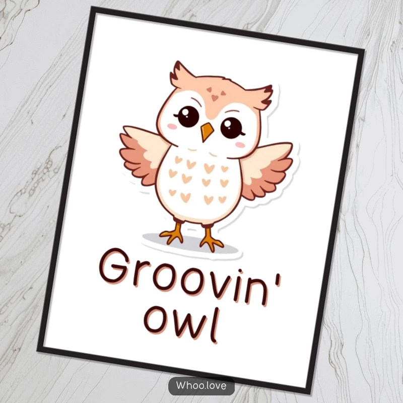 Funny Owl Digital Art Print of an owl in a silly dance step, perfect for instant, humorous wall decoration.
