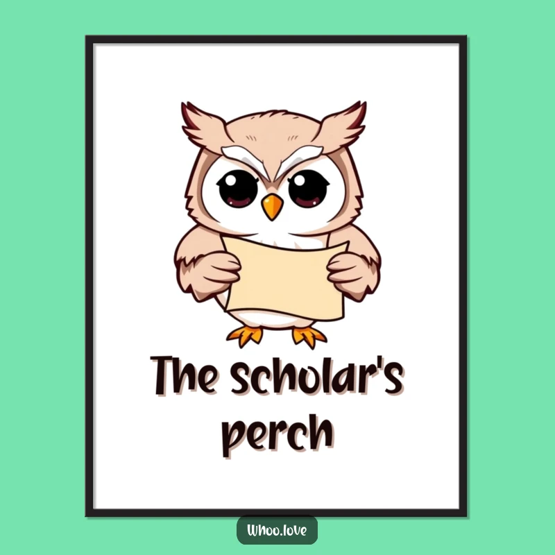 Funny Owl Digital Art Print: High-Quality Artwork of Bird Holding a Scroll