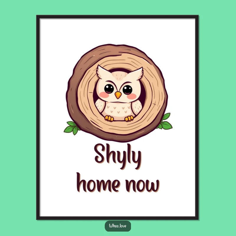 Funny Shy Owl Log Digital Art: Instant Gentle Decor!